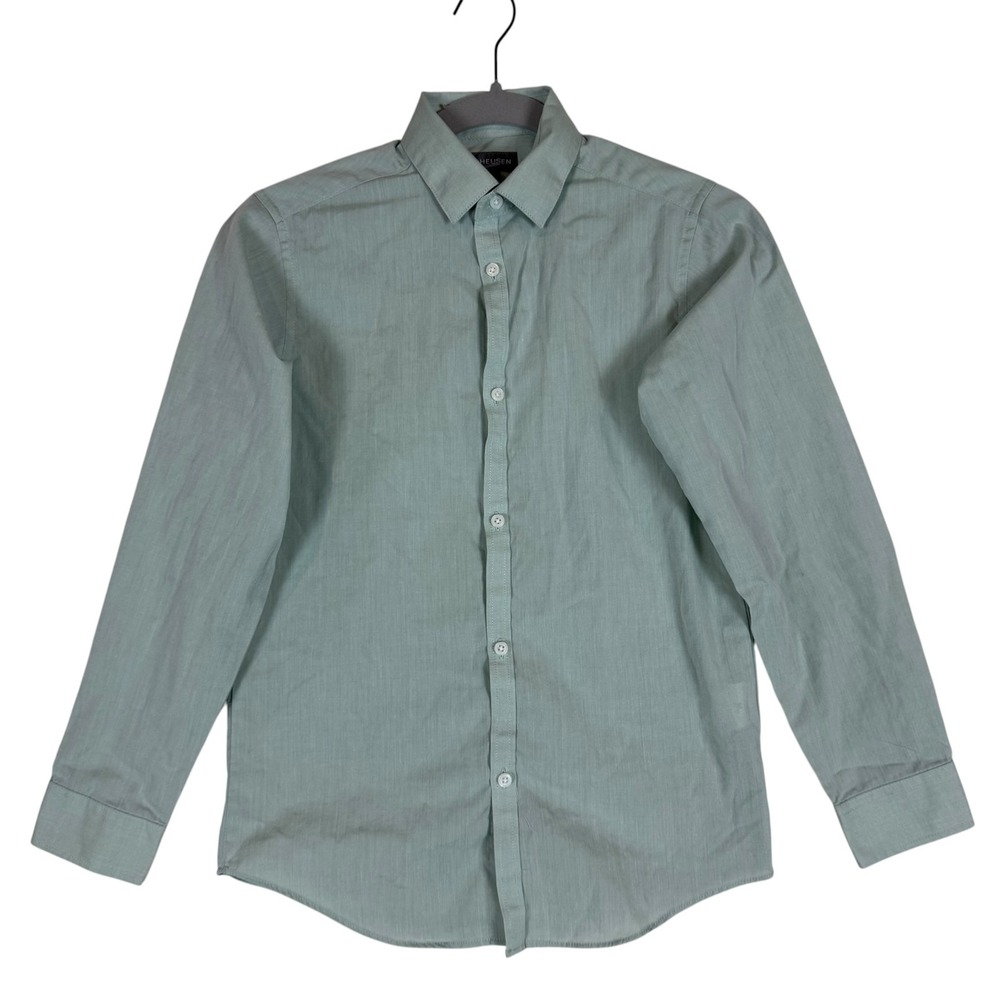 Van Heusen Shirt Boys 10-12 Green Button Up Long Sleeve Collared Dressy Top